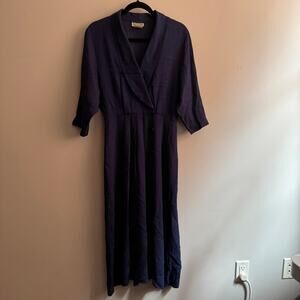 Nina Piccalino Dress Blue Collared Front Button Elastic Waist 3/4 Sleeve Sz 6